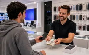 Customer comparing a cash offer and carrier trade-in value for a smartphone