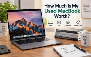 Used MacBook being evaluated for resale value and condition in Orlando